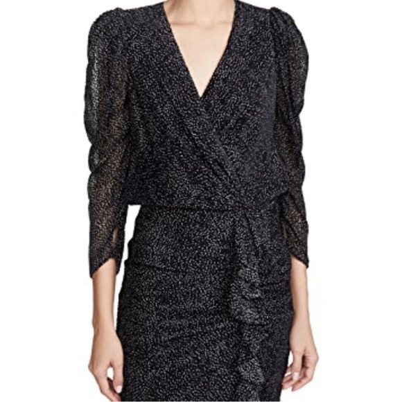 ba&sh Black Celia Velvet Dot Puff Sleeve Sheath Dress - Picture 3 of 16